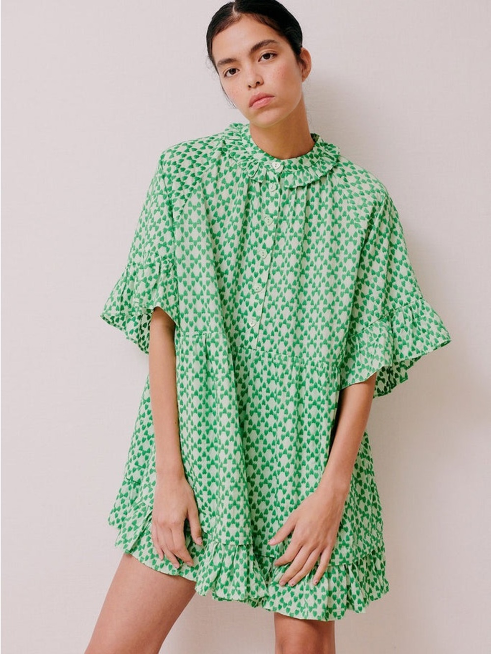 Hofmann Copenhagen Green Ruffled Hem Mini  “Elaine” Dress | Size 40 / US 8